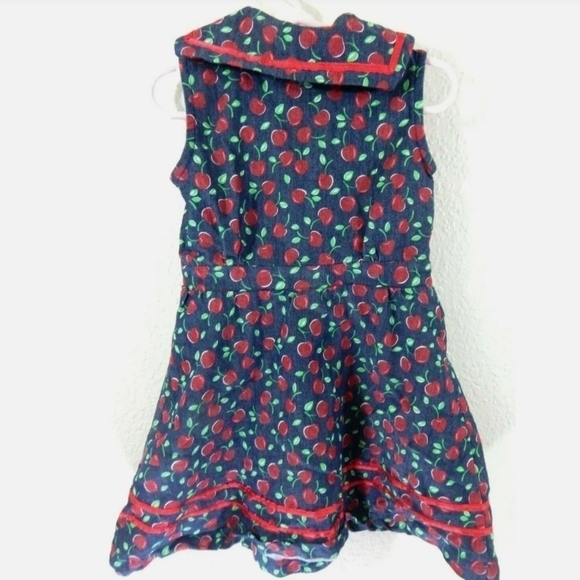 Beach Bash Girls Cherry Print Denim Dress - Picture 3 of 4